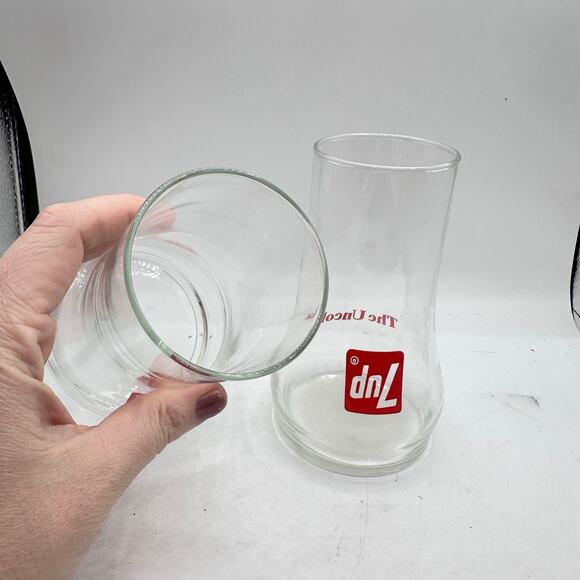 X2 1970s Vintage 7UP The Uncola Upside Down Glass Tumbler bar 16oz - Picture 4 of 8